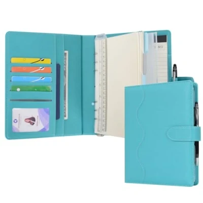 Abbildung von WASON Liniertes Tagebuch PU Leder A5 Nachfüllbares Papier Journal, Ringbuchordner Portfolio mit Schreibbrett Schreibblock Spiraltagebuch und Stift für Reise Geschäfts Schule Organizer (Cyan)
