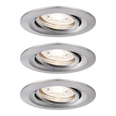Abbildung von Paulmann 94295 Nova Mini LED Einbauleuchte Coin 3er Set rund schwenkbar 3x4W Deckeneinbaustrahler Eisen gebürstet Aluminium Warmweiß 2700K, 12 W
