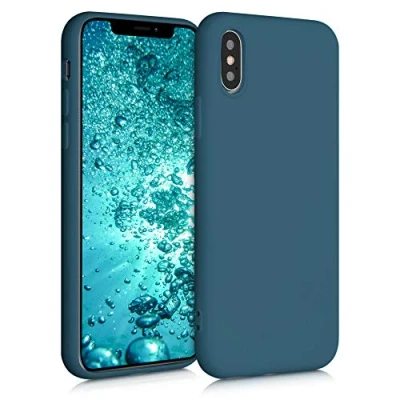 Abbildung von kwmobile Hülle kompatibel mit Apple iPhone XS gummierte TPU Silikon Handyhülle Schutzhülle für kabelloses Laden Case in Petrol matt