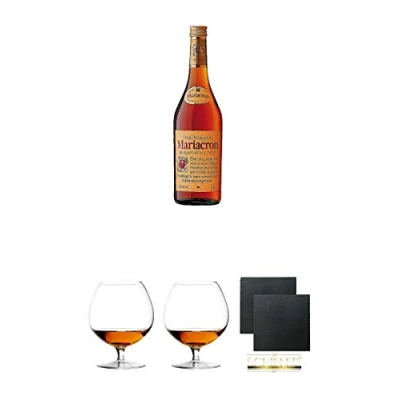 Abbildung von Mariacron Weinbrand 0,7 Liter + Cognacglas/Schwenker Stölzle 1 Stück 103/18 Schiefer Glasuntersetzer eckig ca. 9,5 cm Ø 2