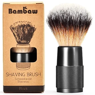 Abbildung von Bart Pinsel in Schwarz Veganer Rasierpinsel Rasier Herren und Frauen Rasierer für Rasierschaum vegan Umweltfreundliche Shaving Brush Unterwegs Bambaw