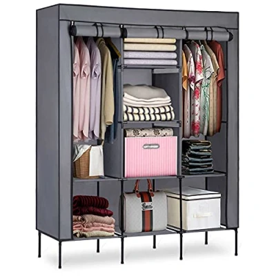 Abbildung von Massido Mobiler Textil Kleiderschrank Stoffschrank Faltschrank Textilschrank Gaderobe XXL, 45x130x175 (Graphit)