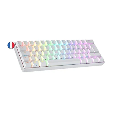 Abbildung von Ranked S60 Supernova Mechanische 60 Prozent Tastatur Hotswap Gaming Keyboard 62 Programmierbare Tasten mit RGB Beleuchtung PC/Mac Gamer AZERTY Französisches (Weiß, Gateron Optical Blue)