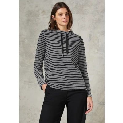 Abbildung von Cecil Gestreiftes Struktur Strickpullover, Damen, Größe: Large, Grau