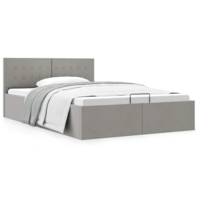 Abbildung von vidaXL Stauraumbett Hydraulisch Polsterbett Doppelbett Bett Schlafzimmerbett Stoffbett Bettrahmen Bettgestell mit Stauraum Hellgrau 140x200cm