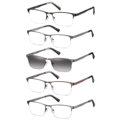 Abbildung von EYECEDAR 5 Stuks Lesebrille Herren Metall Rahmen Rechteckiger Stil Federscharniere Enthalten Sonnenbrillen Lesebrillen 1.75