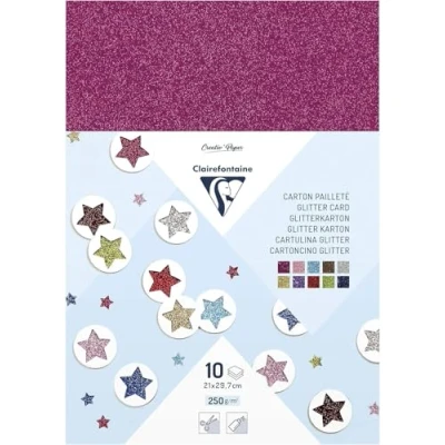 Abbildung von Clairefontaine 195598C Packung Glitterkarton mit 10 Bogen 200g DIN A4 (21x29,7cm), verleiht Ihren Kreationen einen schönen Glitzereffekt, farbig sortiert, 1 Pack