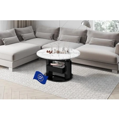 Abbildung von designimpex Couchtisch HPM 111 Hochglanz ausziehbar höhenverstellbar mit Schublade, Farbe:Marmor Natur Schwarz