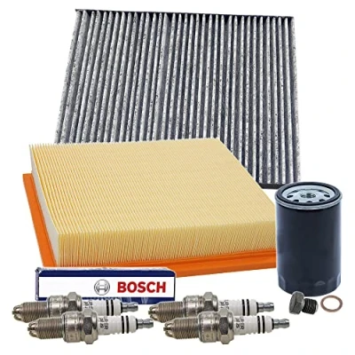 Abbildung von BESTPRICE Inspektionspaket Filterset mit 1x Luftfilter, Innenraumfilter, 4x Zündkerze Kompatibel VW Golf 3 (1H1), Cabriolet (1E7), Variant (1H5), VENTO (1H2)