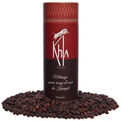 Abbildung von Khla Mischung Schwarzer &amp; Roter Kampot Pfeffer Bio Tube Pfefferkörner 120g Grand Cru Rare Zutat Küche Direkt vom Erzeuger Limitierte Produktion Asiatisches Gewürz Herkunft Kambodscha