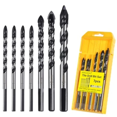 Abbildung von HPMAISON Fliesenbohrer Glasbohrer Set, 7 Stück Set für Porzellan, Keramik, Fliesen, Beton, Ziegelwand, Glas, Spiegel, Kunststoff, Mauerwerk und Holz (6,6,6,6,8,10,12mm)