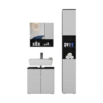Abbildung von Vicco Badmöbel Set Edge, Schwarz/Weiß, 3 Teile, mit Hochschrank, (3 St., er Set)