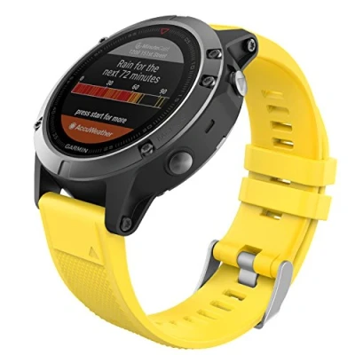 Abbildung von MoKo Armband Kompatibel mit Garmin Fenix 7/6/6 Pro/5/5 Plus/Epix Gen 2/Forerunner 955/945/935/Instinct/Instinct 2, Quick Fit 22mm Silikon Ersatzarmband Uhrenarmband Sportarmband, Gelb
