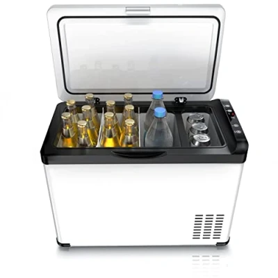 Abbildung von Brandson ECO Kompressor Kühlbox XXL elektrisch 30L Getränke Kühlschrank Gefrierbox Kühlung bis 22C Autokühlbox mit Modus 30 Liter 12V 24V KFZ für LKW Auto Camping Boot Weiß