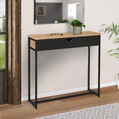 Abbildung von IDMarket Konsolentisch mit 1 Schublade, schwarz, Boston, Industriedesign