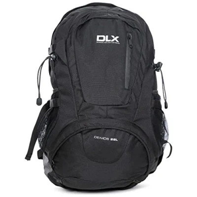Abbildung von DLX Deimos, Black X, Rucksack 28 Liter mit Belüftungssystem, Ösen für Wanderstöcke &amp; Eingang Wasserreservoir / Trinkblase Hydration Pack, Schwarz