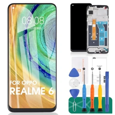 Abbildung von Ersatzdisplay für Oppo Realme 6 2020 LCD Display RMX2001 Touch Digitizer Reparatur Set (schwarz, mit Rahmen)
