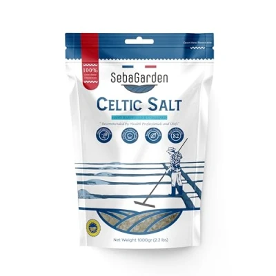 Abbildung von Seba Garden Keltisches Meersalz, grau, 1 kg, zertifizierter, wiederverschließbarer Beutel mit grauem handgeerntet, enthält über 82 essentielle Mineralien