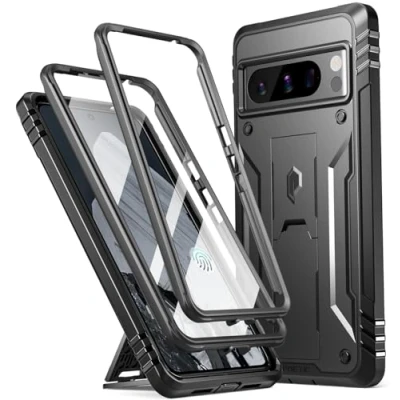 Abbildung von Poetic Revolution Hülle Kompatibel mit Pixel 8 Pro 5G, Ganzkörper Rugged Stoßfest Schutzhülle Cover Case Kickstand, Eingebauter Displayschutz, funktioniert Fingerabdruck ID, Schwarz