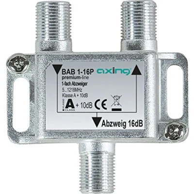 Abbildung von Axing BAB 1 16P fach Abzweiger 16dB Kabelfernsehen CATV Multimedia DVB T2 Klasse A+, 10dB, 5 1218 MHz metall