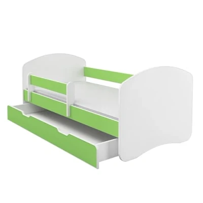 Abbildung von Kinderbett Jugendbett mit einer Schublade und Matratze Weiß ACMA II (140x70 cm + Schublade, Grün)