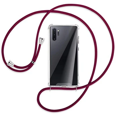 Abbildung von mtb more energy Handykette kompatibel mit Samsung Galaxy Note 10 Plus, 10+ (SM N975, 6.8&#039;&#039;) dunkelrot Befestigung unten Smartphone Hülle zum Umhängen Anti Shock Full TPU Case