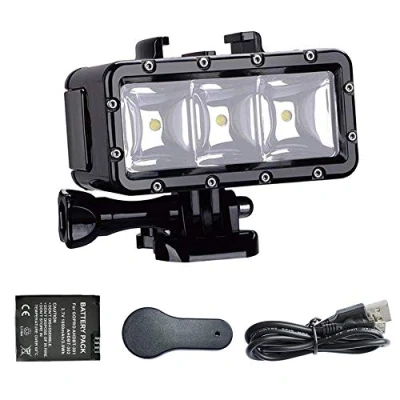 Abbildung von Suptig Led Unterwasserlicht, Licht Wasserdicht, Kompatibel mit Gopro Serie, AKASO, Campark, DJI osmo Action Kamera,Wasserdicht 147ft (45 Meter)