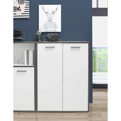 Abbildung von Forte KEFLAVIK Schrank 80 90, moderner mit 2 Türen, Mehrzweckschrank, Holzwerkstoff, Weiß/Uni Wolfram Grau Holzdekor, 84,5 cm breit x 115,1 hoch 41,5 tief