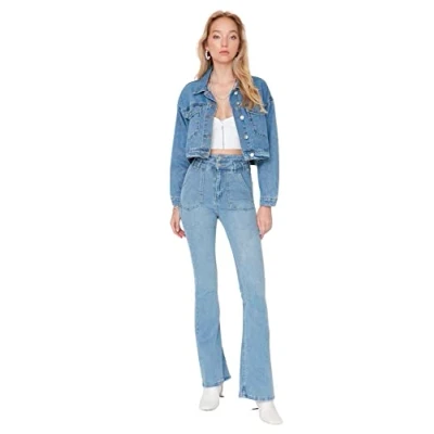 Abbildung von Trendyol Damen Herren Hoher Bund Flared Jeans, Blau, 38 EU
