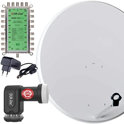 Abbildung von DUR line MDA 90 Hellgrau Digitale 16 Teilnehmer Satellitenschüssel Komplett Anlage mit Premium Multischalter und LNB [Camping, Astra 19,2, DVB S/S2, Full HD, 4K, 3D]