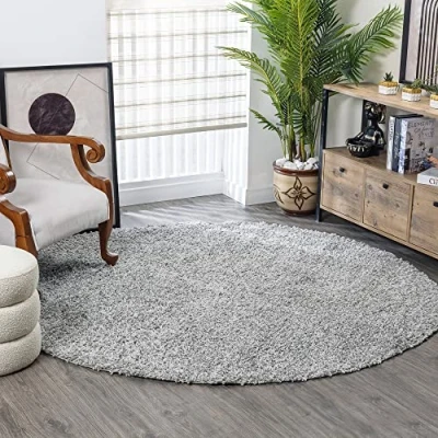 Abbildung von Surya Hochflor Teppich &quot;BORACAY&quot;, rund, Flauschig, Langflor, Weich, Wohnzimmer Flurteppich, Grau