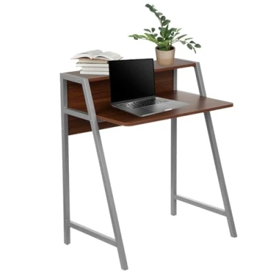 Abbildung von hjh OFFICE 634721 Schreibtisch Dumont Holz Walnuss/Silber Computertisch klein mit Stauraum