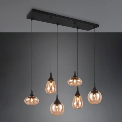 Abbildung von Trio Leuchten Pendelleuchte Lumina 317000313, Metall Schwarz matt, Glas amber, exkl. 3x E14