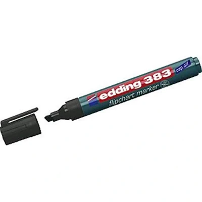 Abbildung von edding 383 Flipchart Marker schwarz 1 Stift Keilspitze 5 mm zum Schreiben, Zeichnen und Markieren auf Flipcharts Tinte schlägt nicht durch Papier trocknet aus farbintensiv