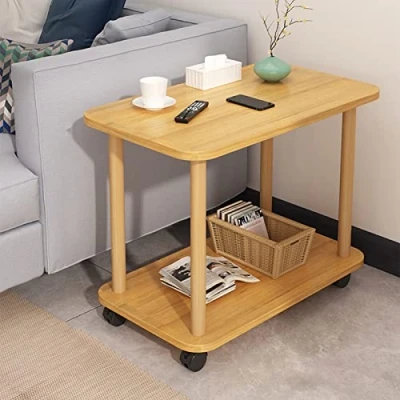 Abbildung von Bigougem Beistelltisch mit Rollen, 2 Stöckiger Kleiner Beistelltisch, Nachttisch Holz für Wohnzimmer, Schlafzimmer, Klein, Couchtische, Teetisch, Sofatisch, 60 x 30 47 cm