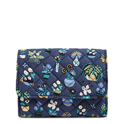 Abbildung von Vera Bradley Damen Cotton Riley Compact Wallet mit RFID Schutz, Pflanzen Recycelte Baumwolle, Einheitsgröße