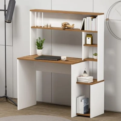 Abbildung von HOMIDEA Olivia Computertisch Schreibstisch mit Ablagen im modernen Design 45T x 114B 139H (Olivia Weiß)