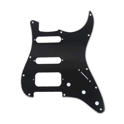 Abbildung von Musiclily Pro 11 Löcher Round Corner HSS Strat Schlagbrett Gitarren Pickguard mit 2 Schrauben Humbucking Pickup Mount für Fender American/Mexican Stratocaster E Gitarre,3 lagig Schwarz