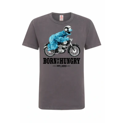 Abbildung von Logoshirt Tshirt Sesamstrasse KRÜMELMONSTER Motorrad print, Herren, Größe: Medium, Grau