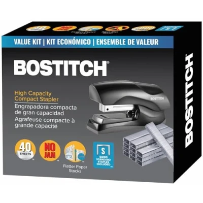 Abbildung von Bostitch B175 BLK VP Heftgerät mit Heftklammern, strapazierfähig, Schwarz, Kapazität 40 Blatt 5000 kleine Heftklammergröße, passt in die Handfläche