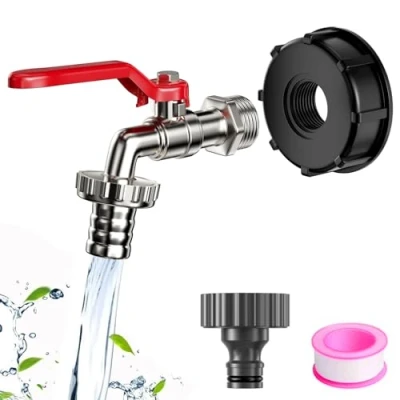 Abbildung von Frevoitna Ibc Tank Zubehör Zinklegierung, 1000 Liter Wassertank Zubehör, Wasserhahn für Regentonne Container, Regenfass Wasserfass Hahn, Ablasshahn Anschluss Wassertonne Auslaufhahn