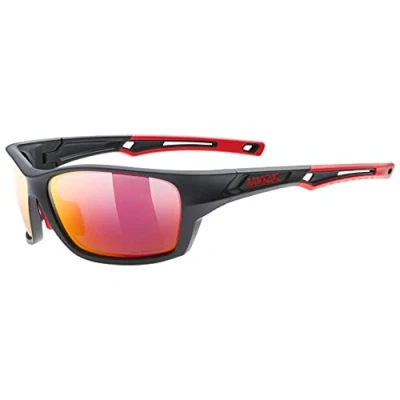 Abbildung von Uvex sportstyle 232 P Outdoorbrille für Damen und Herren starker Schutz vor Sonnenstrahlung druckfreier Sitz &amp; perfekter Halt black matt red/red one size
