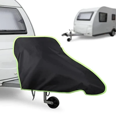 Abbildung von URAQT Deichselabdeckung, Universale Deichselhaube mit Grün Reflexstreifen und Klickverschluss Wetterschutz Plane 420D Deichselschutzhülle für Wohnwagen Wohnmobil Anhängertypen