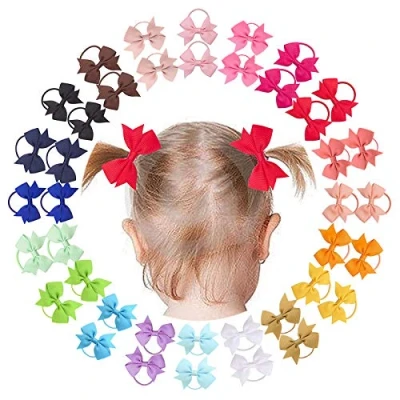 Abbildung von 40pcs 2 Zoll Baby Mädchen Haarschleifen Haargummis Kleine Haarspangen Grosgrain Band Haarband Pferdeschwanzhalter für Kleinkinder Kinder (Color B) A)