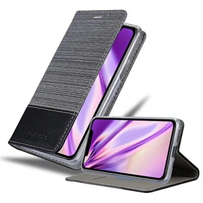 Abbildung von Cadorabo Hülle kompatibel mit Apple iPhone 11 aus Premium Jeans und Kunst Leder Flip Klappbare Stoßfeste Magnetische [Standfunktion] [Kartenfächern] Cover für Tasche in Grau