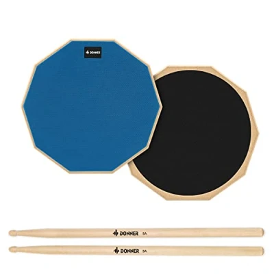 Abbildung von Donner Übungspad Practice Pad Drum 8 Zoll/20.32cm mit Drumsticks, Blau