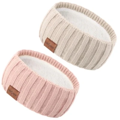 Abbildung von DRESHOW Damen Warm Gestricktes Stirnband Winter Ohrenwärmer Elastische Gehäkelte Kopfwickel Dickes Fleecefutter Haarbänder