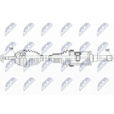 Abbildung von NTY NPW BM 027 Antriebswelle Vorderachse rechts, Automatikgetriebe, Schaltgetriebe, Getriebeautomatik 8 Gang BMW: 3 Touring, 4 Gran Coupe