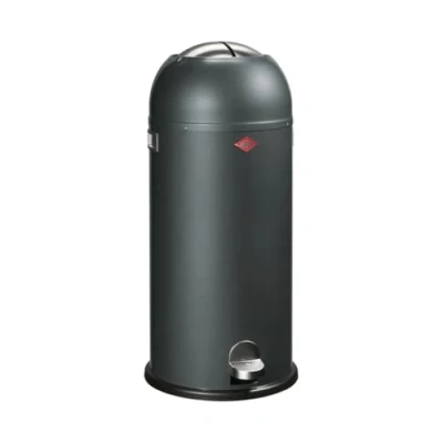 Abbildung von Wesco Kickmaster Maxi Abfallsammler in der Farbe graphit, pulverbeschichtetes Stahlblech, eingebauter Dämpfer, 40 Liter Volumen, großer Einwurf