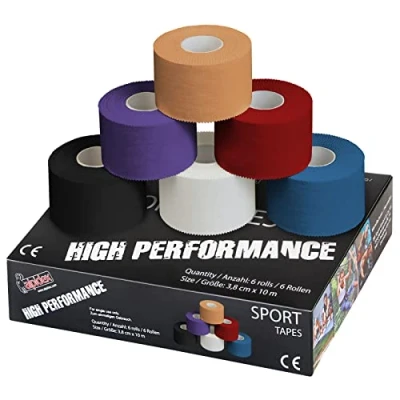 Abbildung von ALPIDEX 6 Rollen Sport Tape Set 3,8 cm x 10 m Gelenk Tapeverband Viele Farben Reißbares Unelastisches Sporttape Hautfreundlich Handball Fußball Volleyball, Farbe:bunt